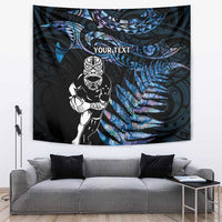 New Zealand Maori Rugby Personalised Tapestry Ta Moko Silver Fern - Paua Blue LT7 Blue - Polynesian Pride