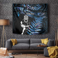New Zealand Maori Rugby Personalised Tapestry Ta Moko Silver Fern - Paua Blue LT7 - Polynesian Pride