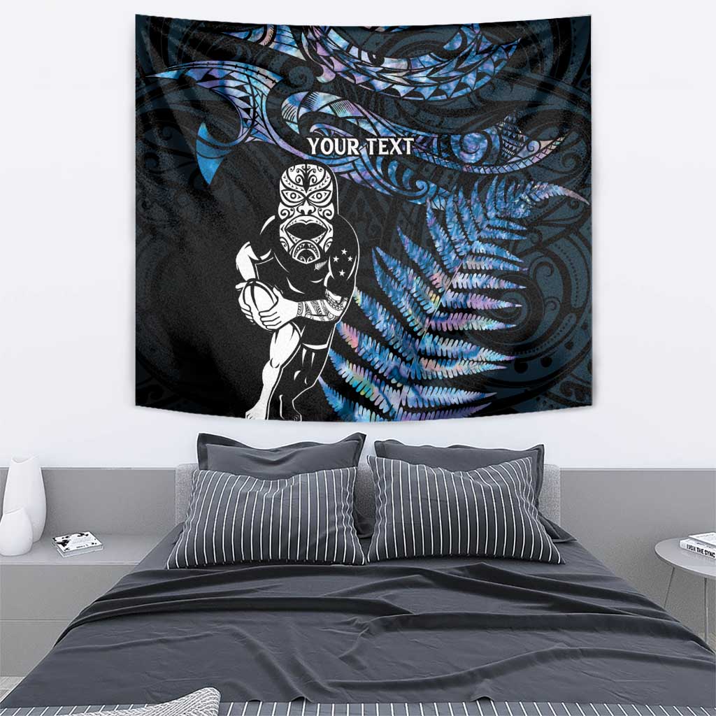 New Zealand Maori Rugby Personalised Tapestry Ta Moko Silver Fern - Paua Blue LT7 - Polynesian Pride