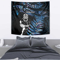 New Zealand Maori Rugby Personalised Tapestry Ta Moko Silver Fern - Paua Blue LT7 - Polynesian Pride