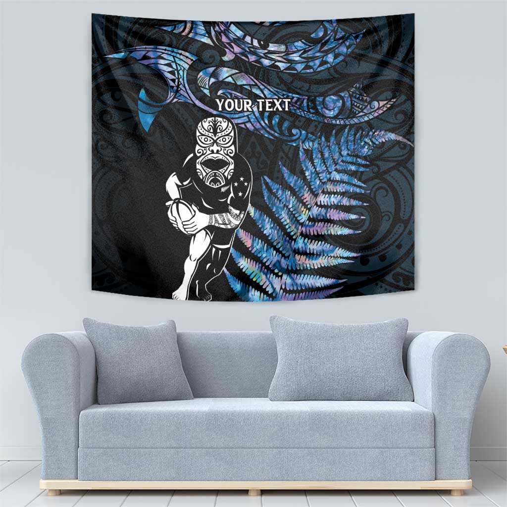 New Zealand Maori Rugby Personalised Tapestry Ta Moko Silver Fern - Paua Blue LT7 - Polynesian Pride