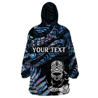 New Zealand Maori Rugby Personalised Wearable Blanket Hoodie Ta Moko Silver Fern - Paua Blue LT7 - Polynesian Pride