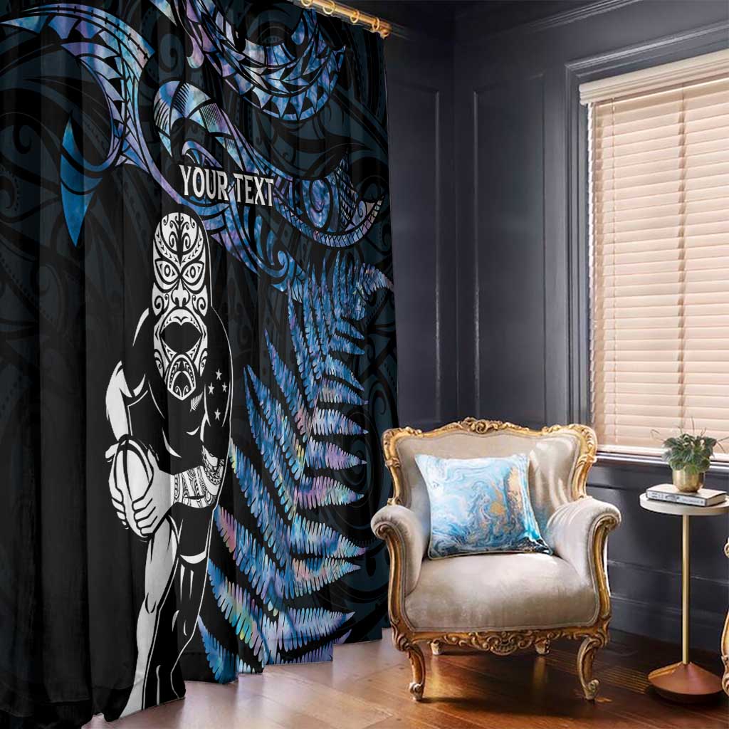 New Zealand Maori Rugby Personalised Window Curtain Ta Moko Silver Fern - Paua Blue LT7 - Polynesian Pride