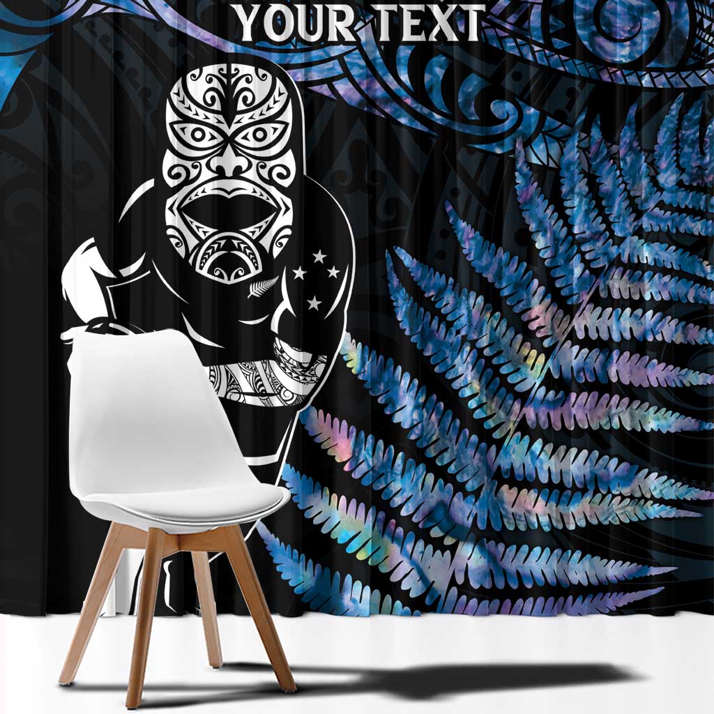 New Zealand Maori Rugby Personalised Window Curtain Ta Moko Silver Fern - Paua Blue LT7 - Polynesian Pride