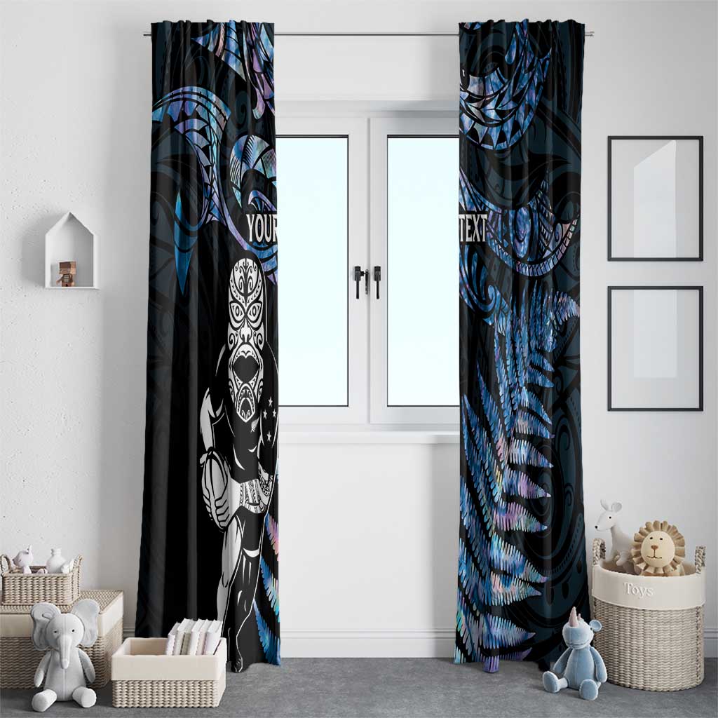 New Zealand Maori Rugby Personalised Window Curtain Ta Moko Silver Fern - Paua Blue LT7 - Polynesian Pride