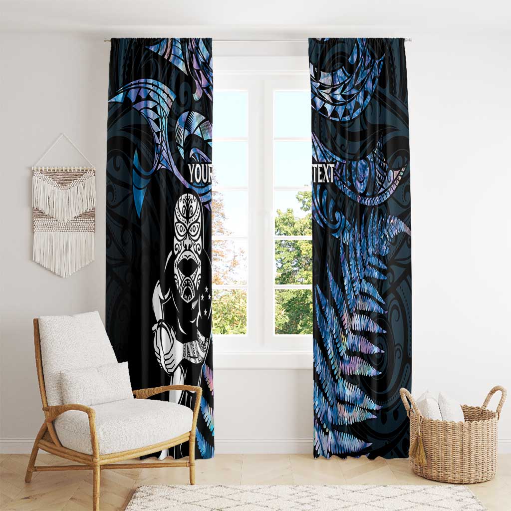 New Zealand Maori Rugby Personalised Window Curtain Ta Moko Silver Fern - Paua Blue LT7 - Polynesian Pride