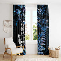 New Zealand Maori Rugby Personalised Window Curtain Ta Moko Silver Fern - Paua Blue LT7 - Polynesian Pride