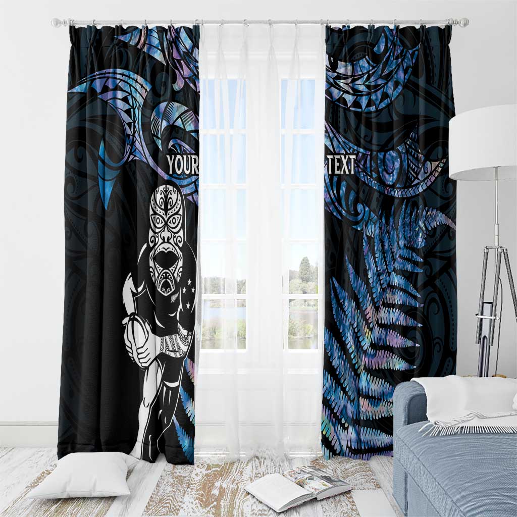 New Zealand Maori Rugby Personalised Window Curtain Ta Moko Silver Fern - Paua Blue LT7 - Polynesian Pride