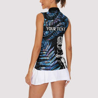 New Zealand Maori Rugby Personalised Women Sleeveless Polo Shirt Ta Moko Silver Fern - Paua Blue LT7 - Polynesian Pride