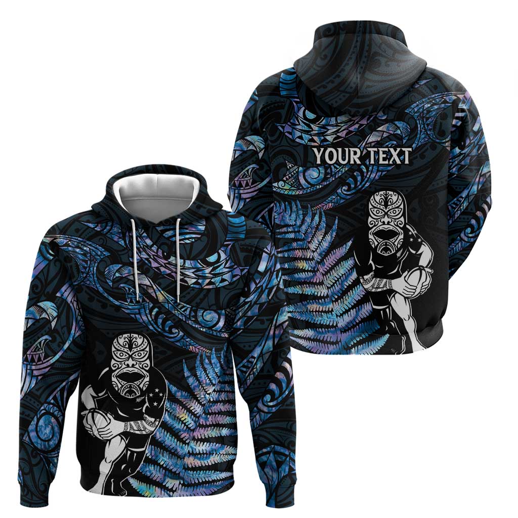 New Zealand Maori Rugby Personalised Zip Hoodie Ta Moko Silver Fern - Paua Blue LT7 - Polynesian Pride
