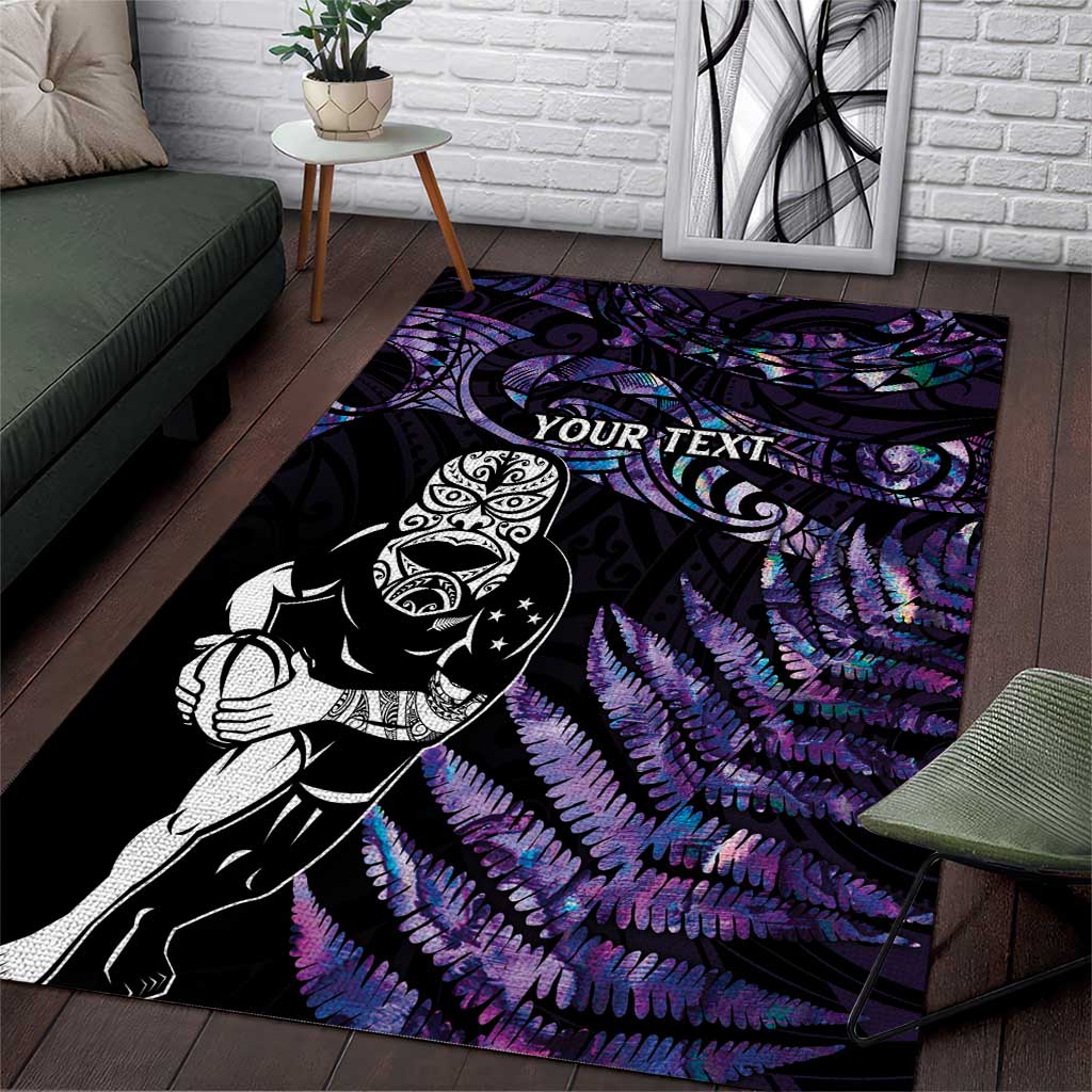 New Zealand Maori Rugby Personalised Area Rug Ta Moko Silver Fern - Paua Purple LT7 Purple - Polynesian Pride