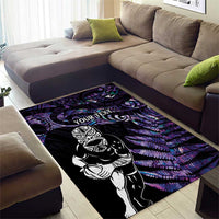 New Zealand Maori Rugby Personalised Area Rug Ta Moko Silver Fern - Paua Purple LT7 - Polynesian Pride