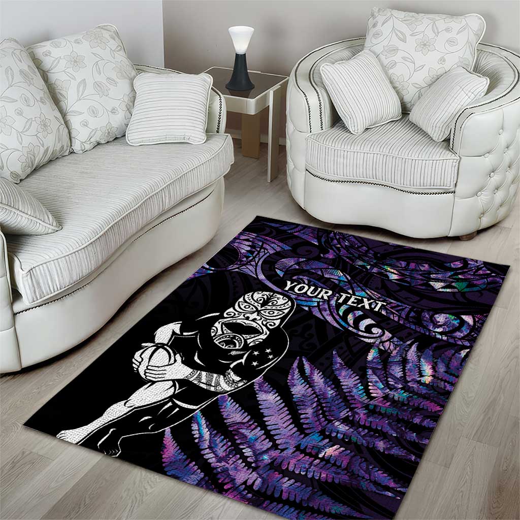 New Zealand Maori Rugby Personalised Area Rug Ta Moko Silver Fern - Paua Purple LT7 - Polynesian Pride