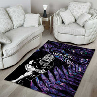 New Zealand Maori Rugby Personalised Area Rug Ta Moko Silver Fern - Paua Purple LT7 - Polynesian Pride