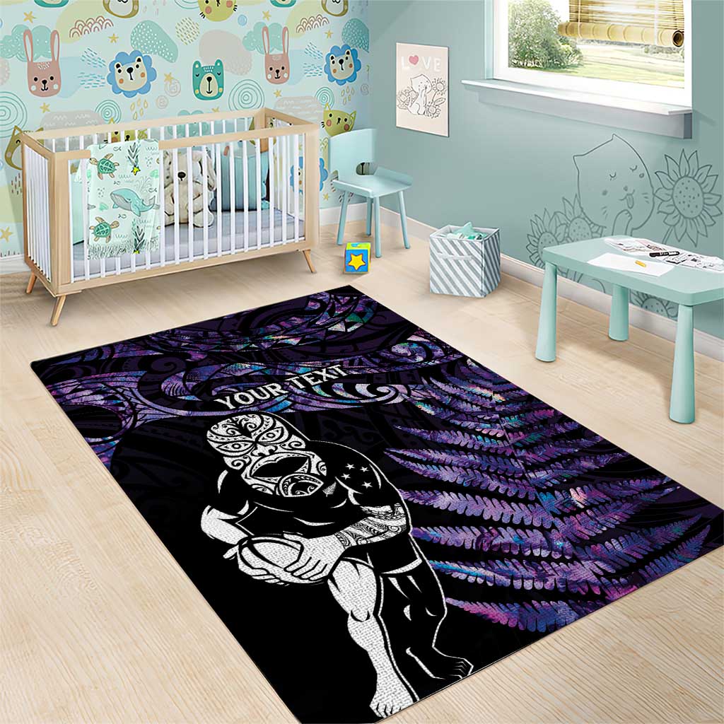 New Zealand Maori Rugby Personalised Area Rug Ta Moko Silver Fern - Paua Purple LT7 - Polynesian Pride