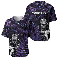 New Zealand Maori Rugby Personalised Baseball Jersey Ta Moko Silver Fern - Paua Purple LT7 - Polynesian Pride