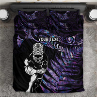New Zealand Maori Rugby Personalised Bedding Set Ta Moko Silver Fern - Paua Purple LT7 Purple - Polynesian Pride