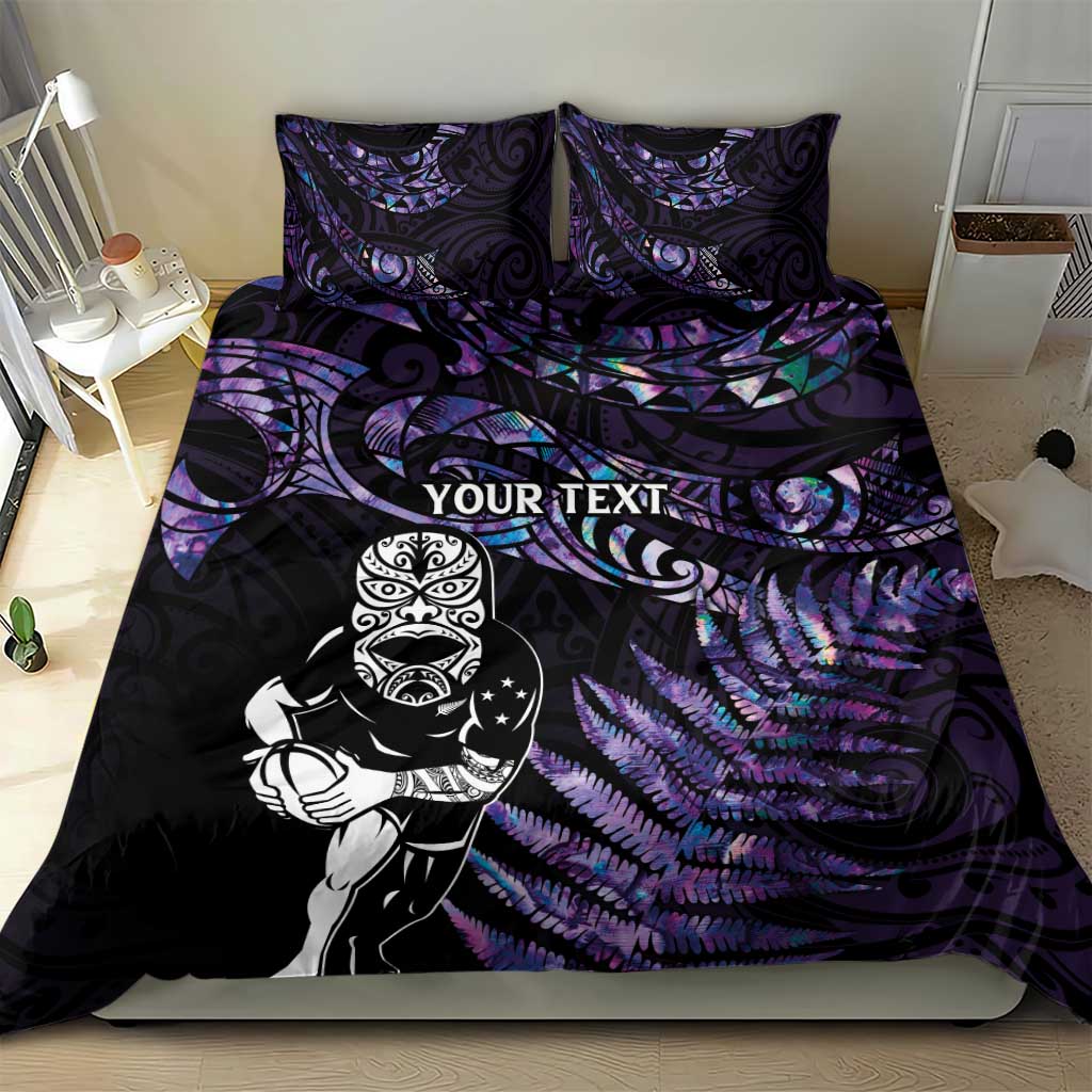 New Zealand Maori Rugby Personalised Bedding Set Ta Moko Silver Fern - Paua Purple LT7 - Polynesian Pride