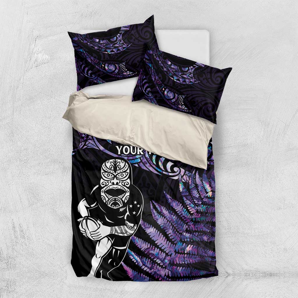 New Zealand Maori Rugby Personalised Bedding Set Ta Moko Silver Fern - Paua Purple LT7 US Twin 172cm x 218cm Purple - Polynesian Pride