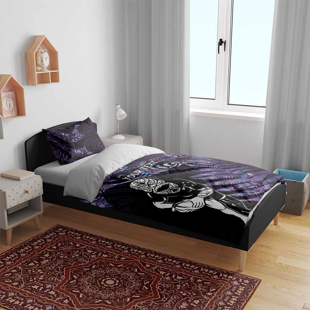New Zealand Maori Rugby Personalised Bedding Set Ta Moko Silver Fern - Paua Purple LT7 - Polynesian Pride
