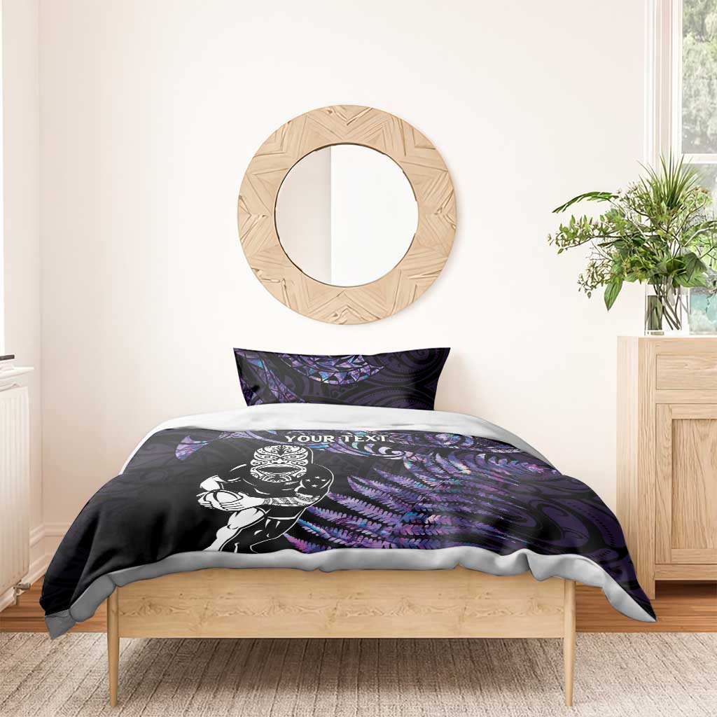 New Zealand Maori Rugby Personalised Bedding Set Ta Moko Silver Fern - Paua Purple LT7 - Polynesian Pride