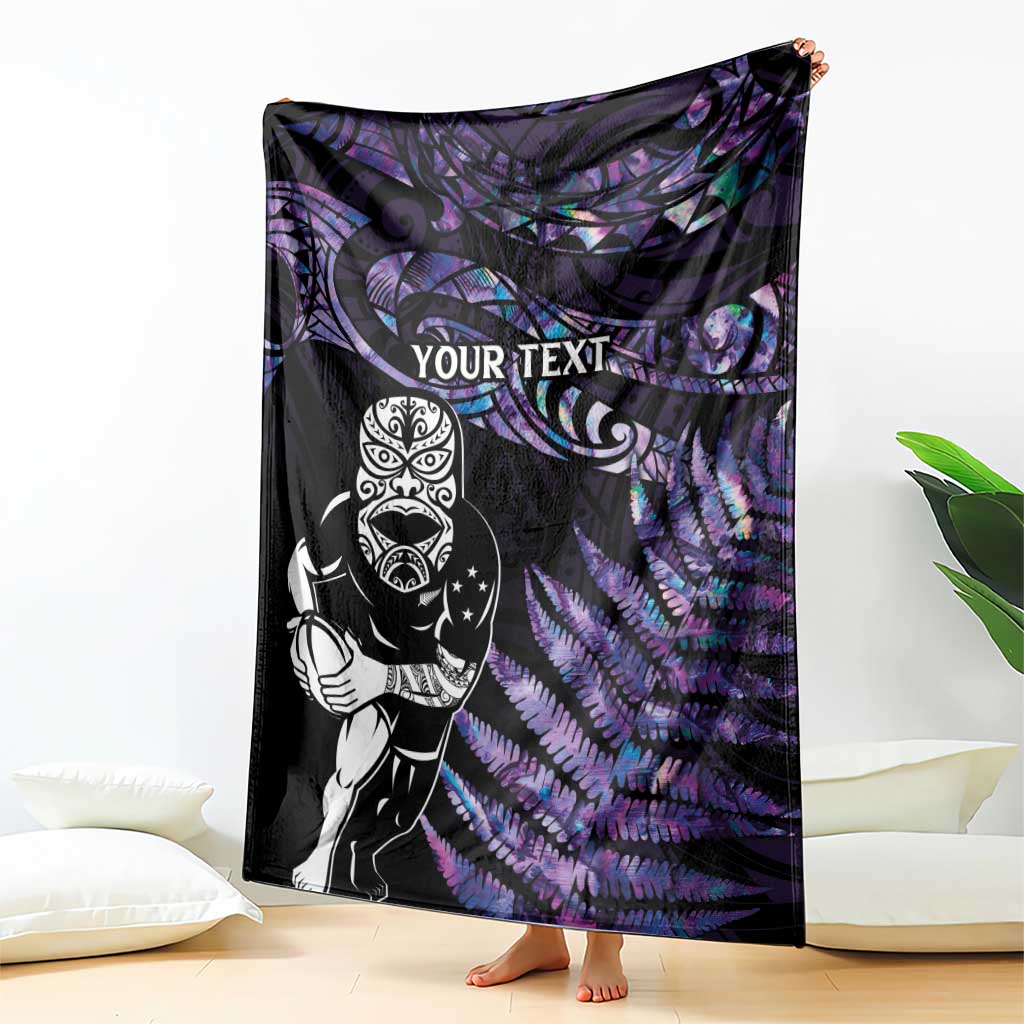 New Zealand Maori Rugby Personalised Blanket Ta Moko Silver Fern - Paua Purple LT7 - Polynesian Pride