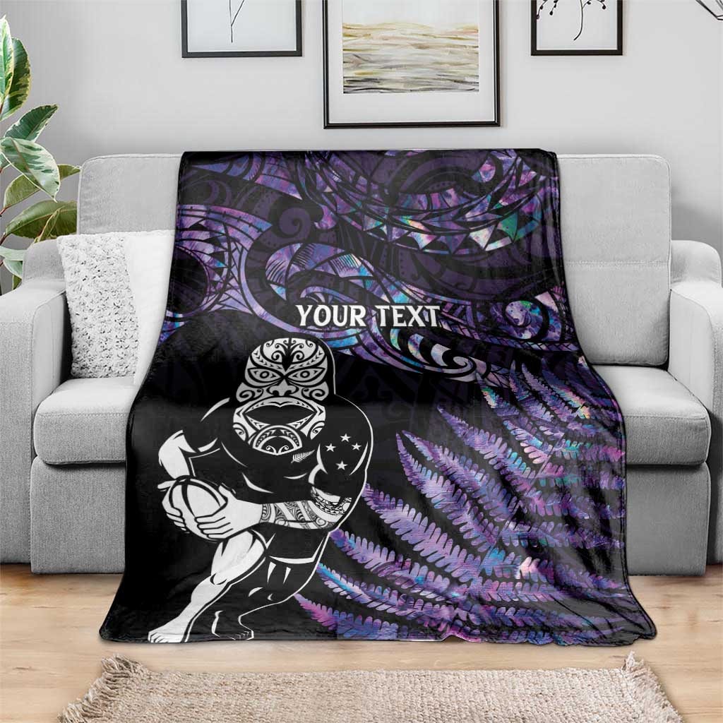 New Zealand Maori Rugby Personalised Blanket Ta Moko Silver Fern - Paua Purple LT7 - Polynesian Pride