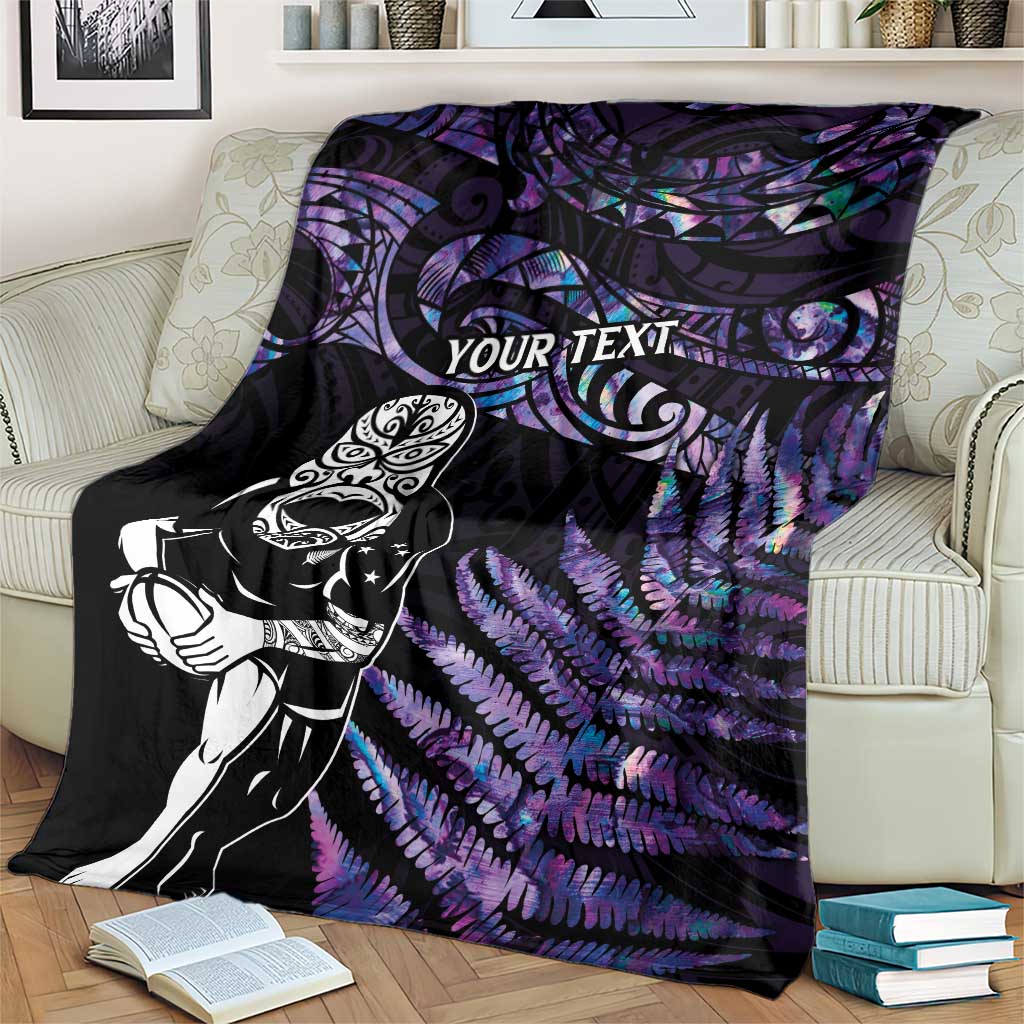 New Zealand Maori Rugby Personalised Blanket Ta Moko Silver Fern - Paua Purple LT7 - Polynesian Pride