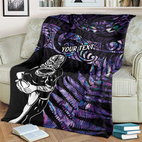 New Zealand Maori Rugby Personalised Blanket Ta Moko Silver Fern - Paua Purple LT7 - Polynesian Pride
