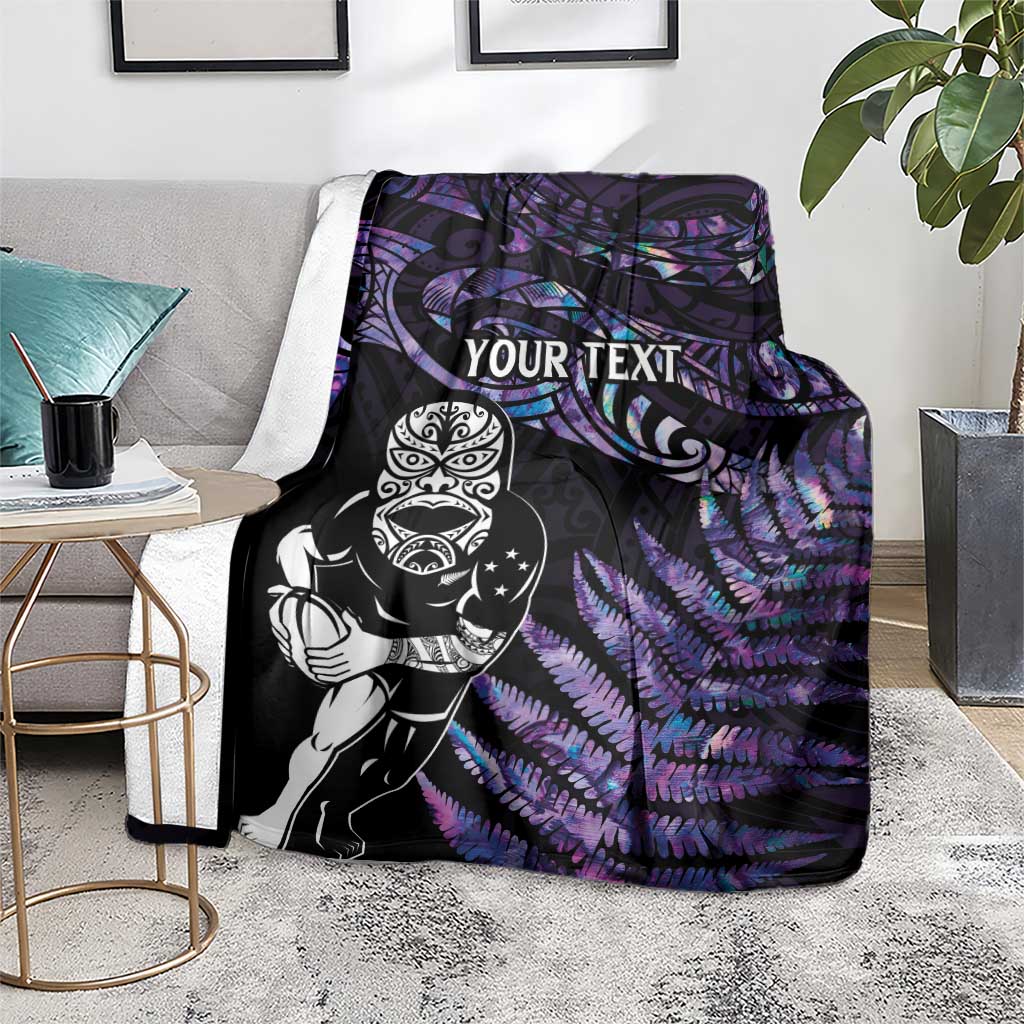 New Zealand Maori Rugby Personalised Blanket Ta Moko Silver Fern - Paua Purple LT7 - Polynesian Pride