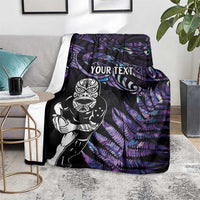 New Zealand Maori Rugby Personalised Blanket Ta Moko Silver Fern - Paua Purple LT7 - Polynesian Pride