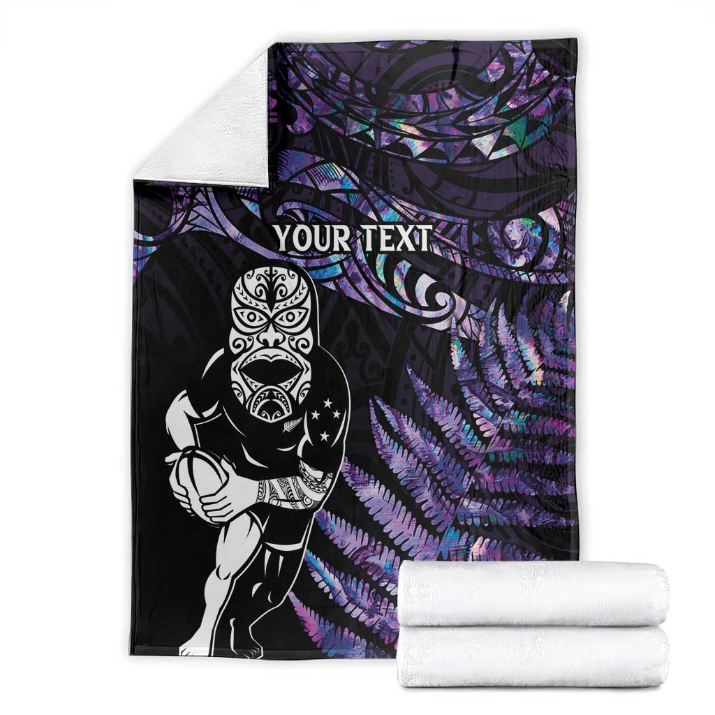 New Zealand Maori Rugby Personalised Blanket Ta Moko Silver Fern - Paua Purple LT7 - Polynesian Pride