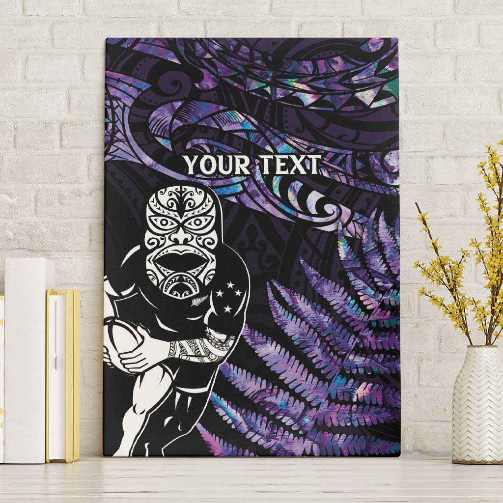 New Zealand Maori Rugby Personalised Canvas Wall Art Ta Moko Silver Fern - Paua Purple LT7 Without Frame Purple - Polynesian Pride