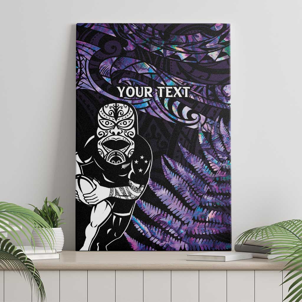 New Zealand Maori Rugby Personalised Canvas Wall Art Ta Moko Silver Fern - Paua Purple LT7 - Polynesian Pride