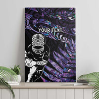 New Zealand Maori Rugby Personalised Canvas Wall Art Ta Moko Silver Fern - Paua Purple LT7 - Polynesian Pride