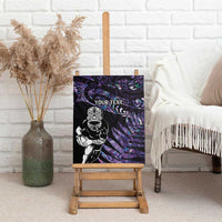 New Zealand Maori Rugby Personalised Canvas Wall Art Ta Moko Silver Fern - Paua Purple LT7 - Polynesian Pride