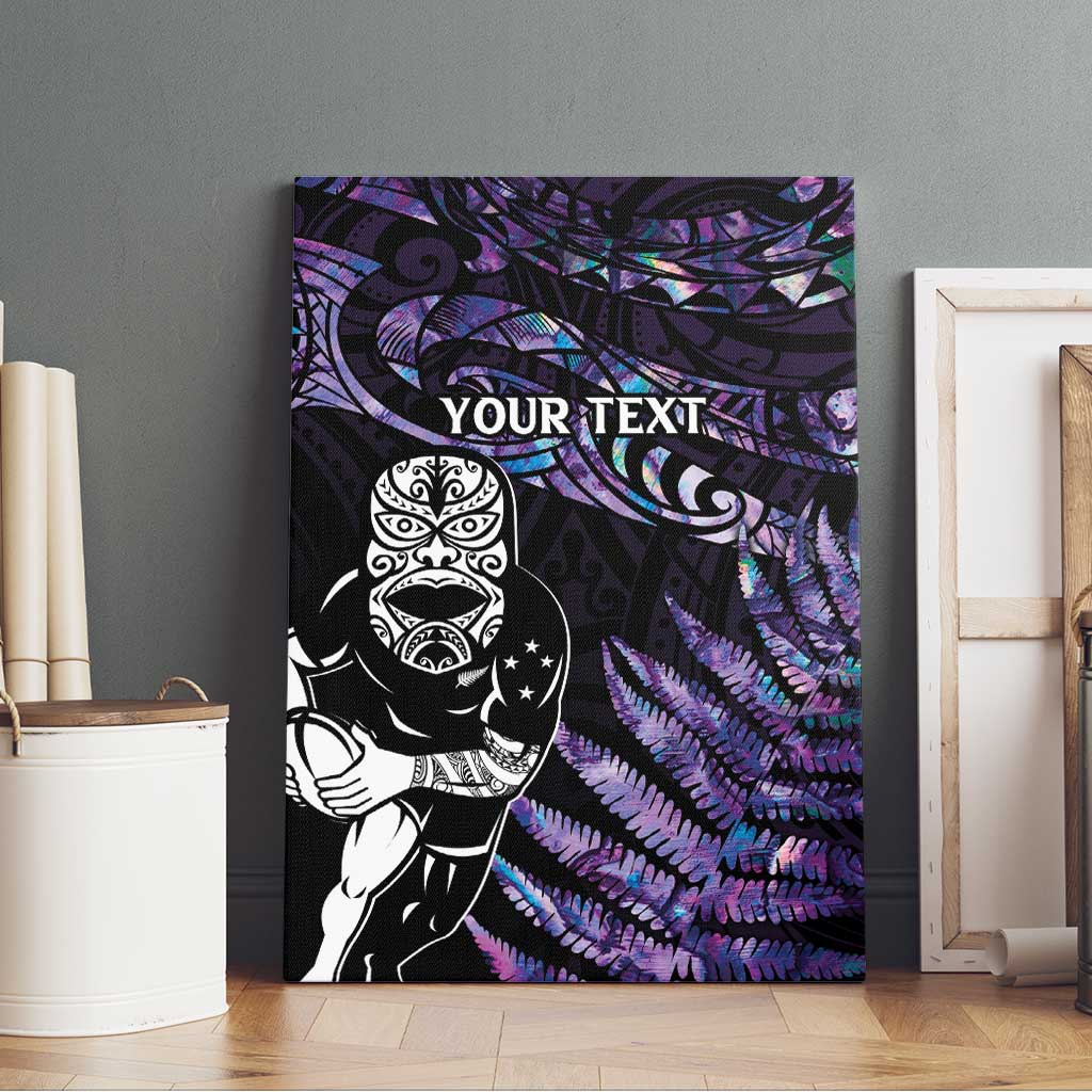 New Zealand Maori Rugby Personalised Canvas Wall Art Ta Moko Silver Fern - Paua Purple LT7 - Polynesian Pride