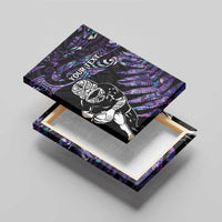 New Zealand Maori Rugby Personalised Canvas Wall Art Ta Moko Silver Fern - Paua Purple LT7 - Polynesian Pride