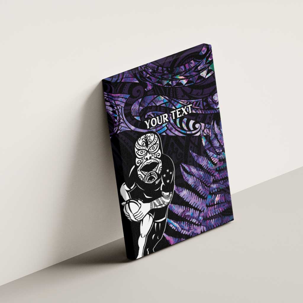 New Zealand Maori Rugby Personalised Canvas Wall Art Ta Moko Silver Fern - Paua Purple LT7 - Polynesian Pride