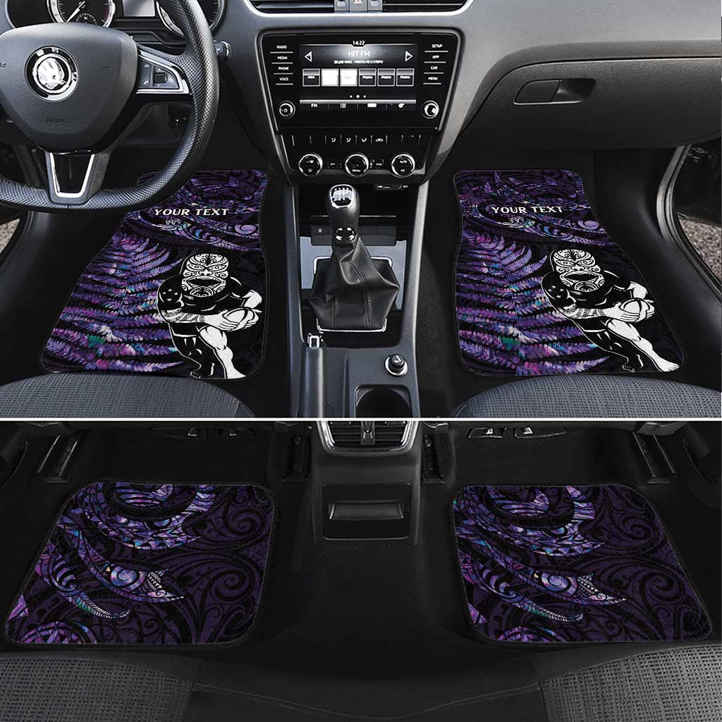 New Zealand Maori Rugby Personalised Car Mats Ta Moko Silver Fern - Paua Purple LT7 Set 4pcs Purple - Polynesian Pride