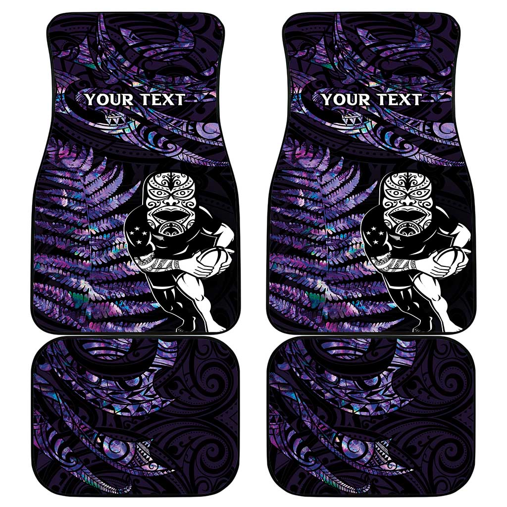 New Zealand Maori Rugby Personalised Car Mats Ta Moko Silver Fern - Paua Purple LT7 - Polynesian Pride