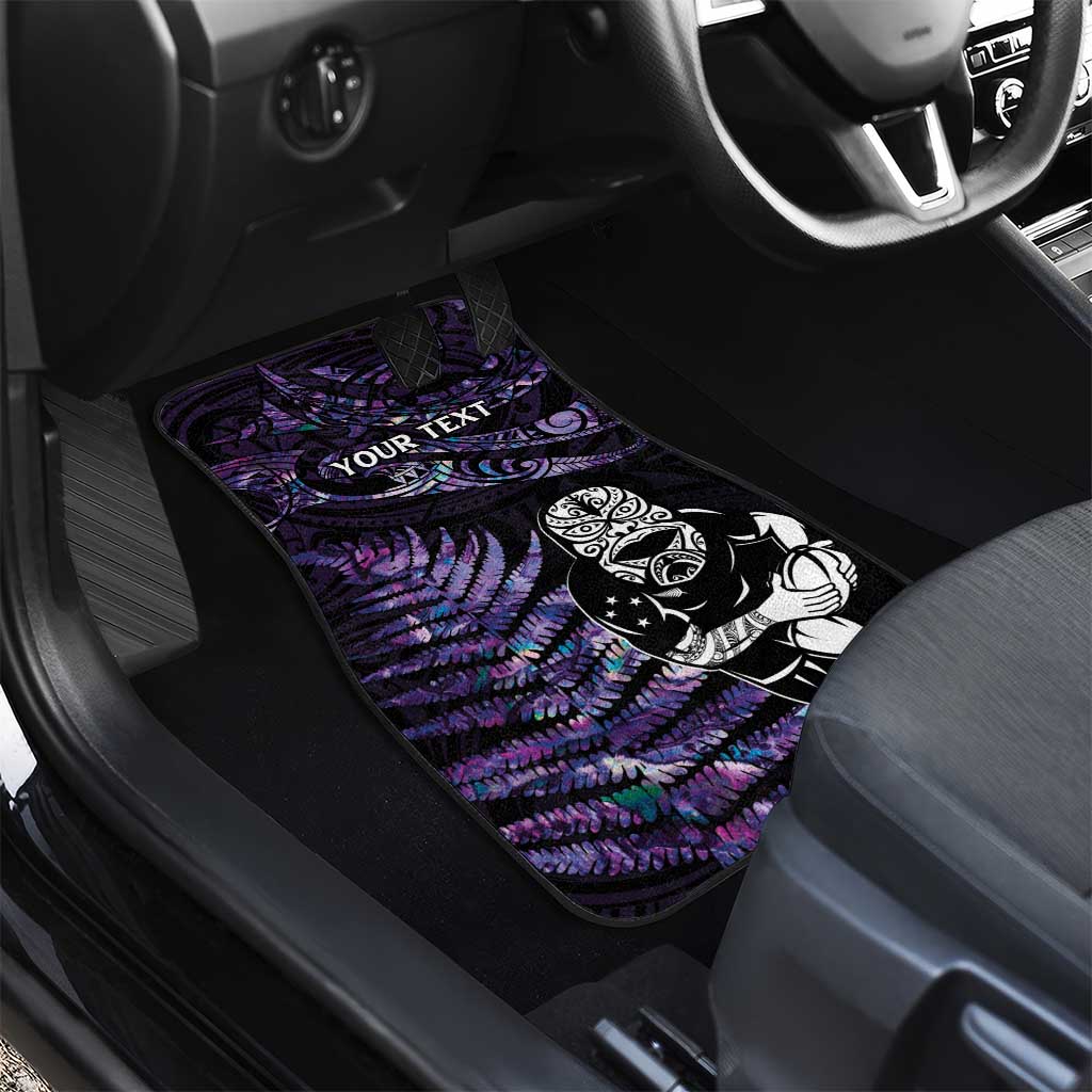 New Zealand Maori Rugby Personalised Car Mats Ta Moko Silver Fern - Paua Purple LT7 - Polynesian Pride