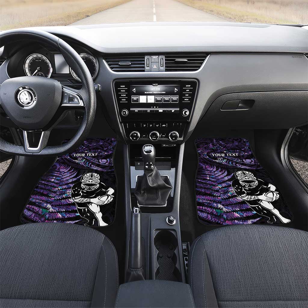 New Zealand Maori Rugby Personalised Car Mats Ta Moko Silver Fern - Paua Purple LT7 Set 2pcs - Front Purple - Polynesian Pride