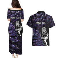 New Zealand Maori Rugby Personalised Couples Matching Puletasi and Hawaiian Shirt Ta Moko Silver Fern - Paua Purple LT7 - Polynesian Pride