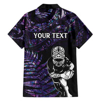 New Zealand Maori Rugby Personalised Family Matching Off The Shoulder Long Sleeve Dress and Hawaiian Shirt Ta Moko Silver Fern - Paua Purple LT7 - Polynesian Pride