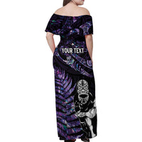 New Zealand Maori Rugby Personalised Family Matching Off Shoulder Maxi Dress and Hawaiian Shirt Ta Moko Silver Fern - Paua Purple LT7 - Polynesian Pride