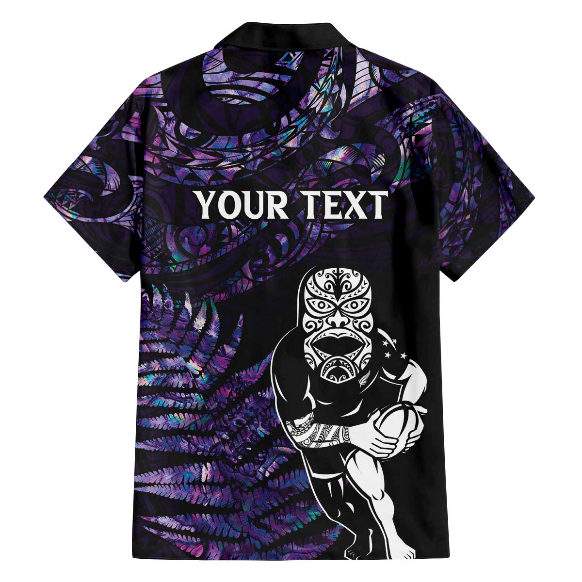 New Zealand Maori Rugby Personalised Family Matching Off Shoulder Short Dress and Hawaiian Shirt Ta Moko Silver Fern - Paua Purple LT7 - Polynesian Pride
