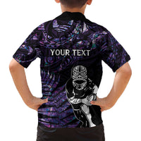 New Zealand Maori Rugby Personalised Family Matching Puletasi and Hawaiian Shirt Ta Moko Silver Fern - Paua Purple LT7 - Polynesian Pride