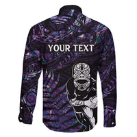 New Zealand Maori Rugby Personalised Family Matching Puletasi and Hawaiian Shirt Ta Moko Silver Fern - Paua Purple LT7 - Polynesian Pride