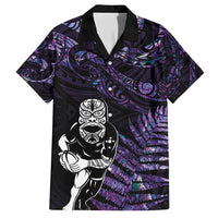 New Zealand Maori Rugby Personalised Family Matching Short Sleeve Bodycon Dress and Hawaiian Shirt Ta Moko Silver Fern - Paua Purple LT7 Dad's Shirt - Short Sleeve Purple - Polynesian Pride